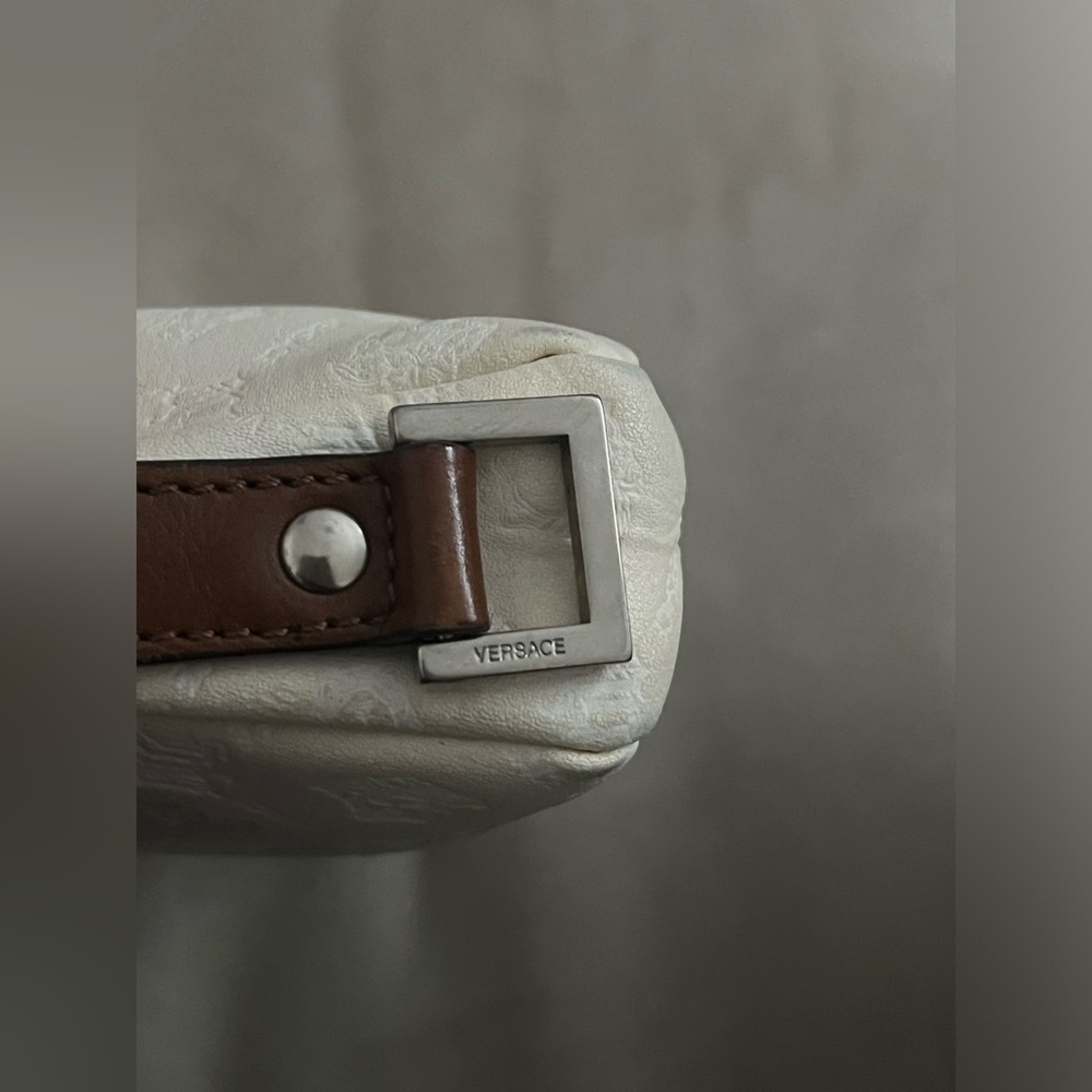 White Versace Embossed Monogram Shoulder Bag + Du… - image 3